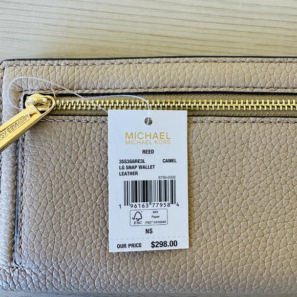Michael Kors Reed Medium Bucket Messenger Bag/ LG Snap Wallet Leather Camel NWT - Picture 13 of 13